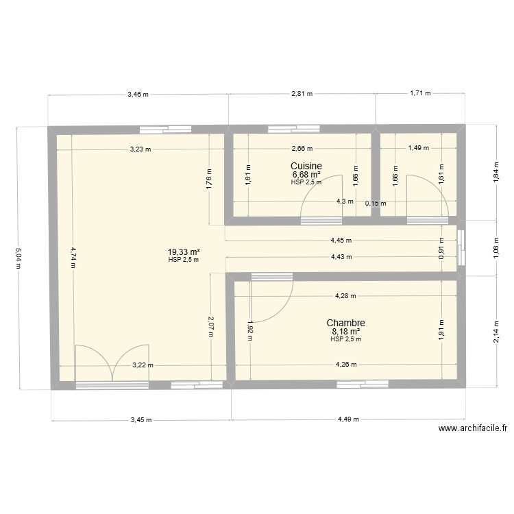 CHAMBRE SALON. Plan de 3 pièces et 34 m2