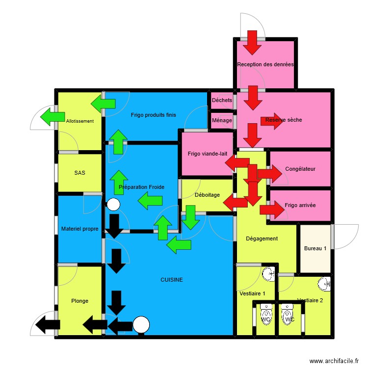 circuit des denrées. Plan de 21 pièces et 68 m2