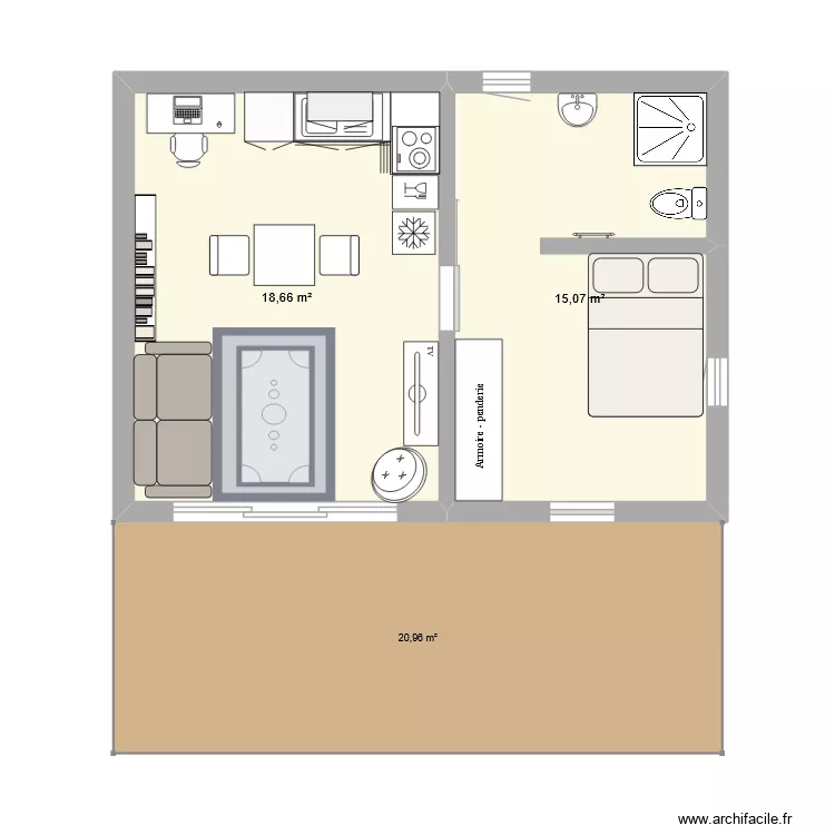 Studio. Plan de 2 et 34 m² Studio. Plan de 2 et 34 m²