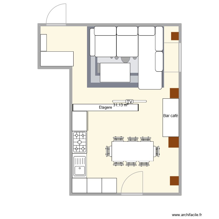 appart leon et rose. Plan de 1 pièce et 31 m2