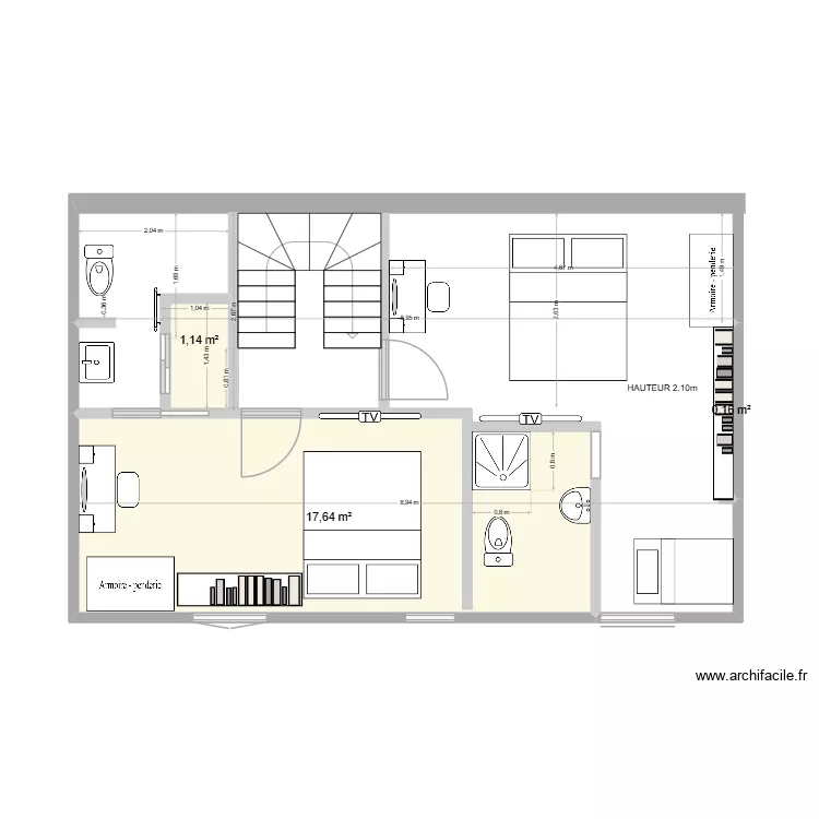 LE SAINT 2 ETAGE. Plan de 3  et 19 m²