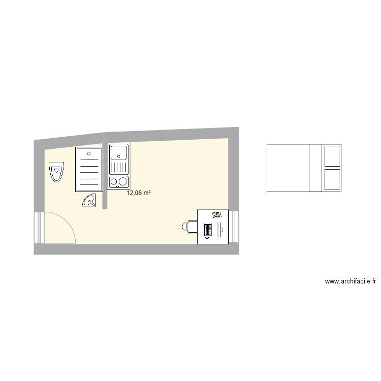 Martyr. Plan de 1 pièce et 12 m2