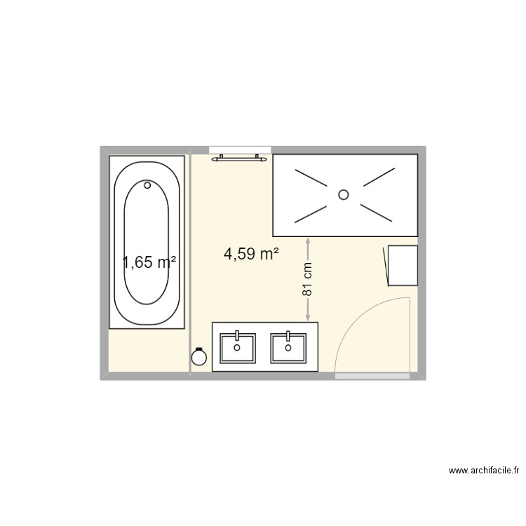 SDB 140 x80. Plan de 2 pièces et 6 m2