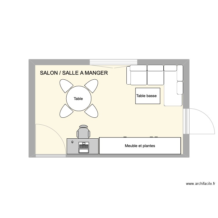 Plan de salon/salle à manger. Plan de 1 pièce et 13 m2