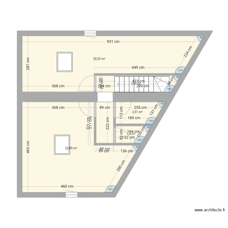2ème . Plan de 5 pièces et 51 m2