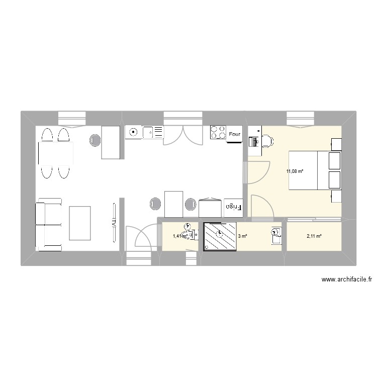 cer. Plan de 4 pièces et 18 m2