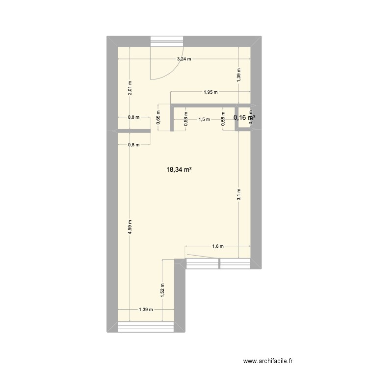 Boisseleau Aurette. Plan de 2 pièces et 19 m2