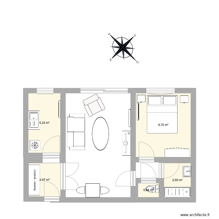 Paris 17. Plan de 5 pièces et 21 m2