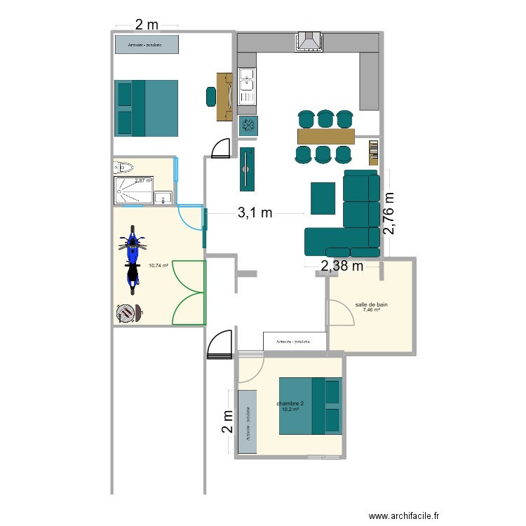 Aménagement rdc Nabil. Plan de 4 pièces et 31 m2