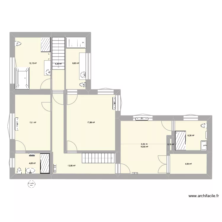 Niveau 1 projet T. Plan de 11  et 100 m²
