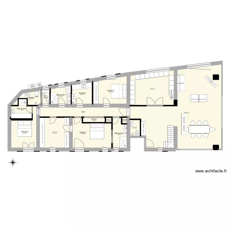 plan int&eacute;rieur V4. Plan de 23 pièces et 258 m²