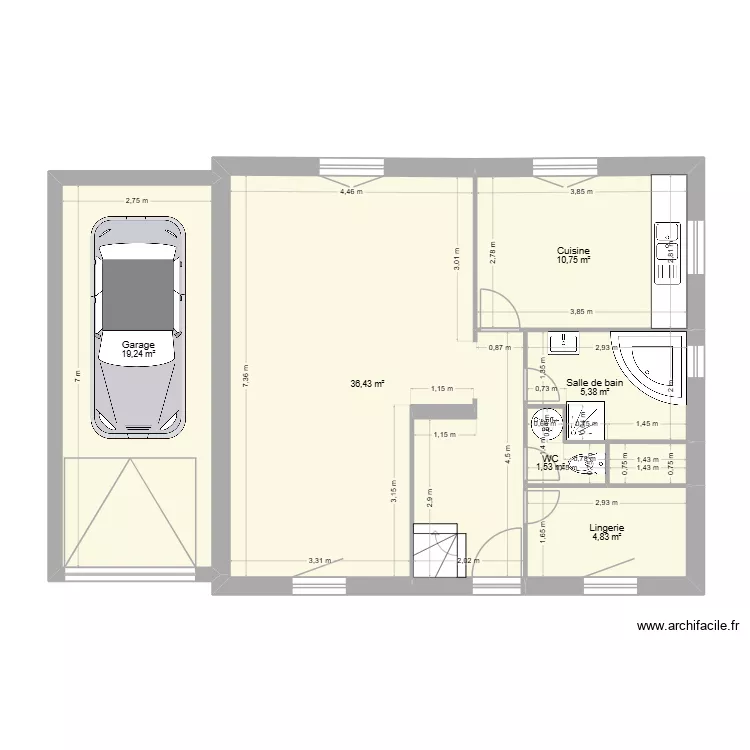 Maison L et M. Plan de 7  et 79 m²