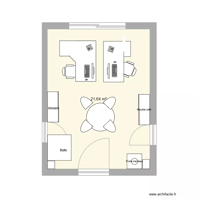 Bureau 2 personnes. Plan de 1  et 22 m²