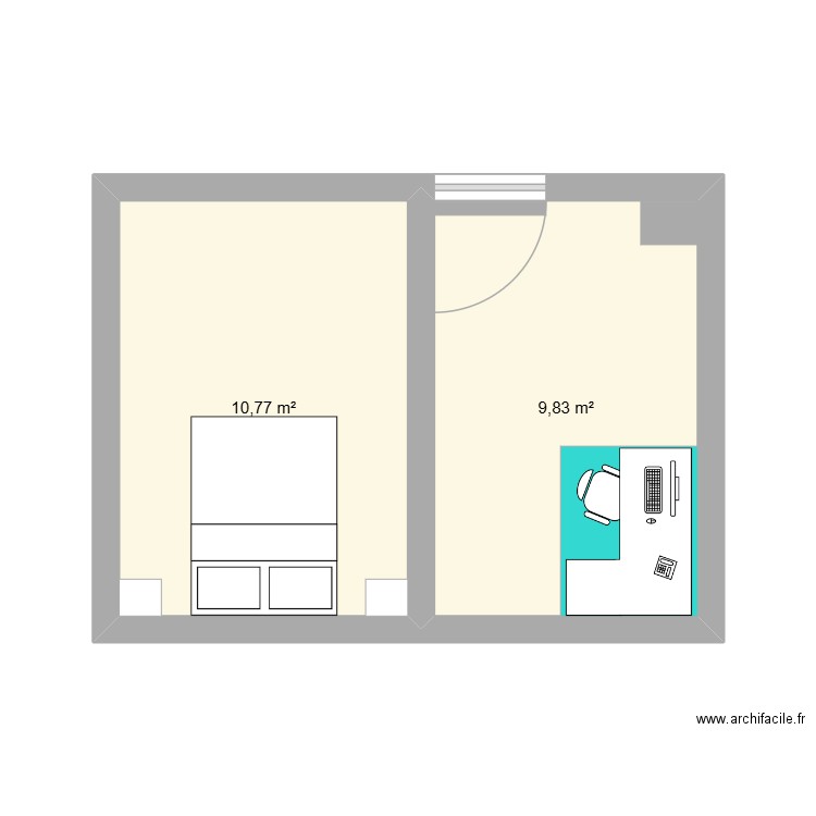 aaaa. Plan de 2 pièces et 21 m2
