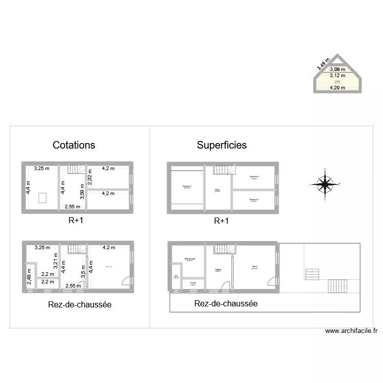 Thiant. Plan de 28  et 256 m²
