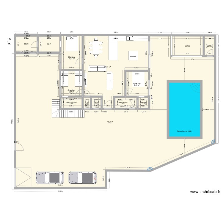 villa Marrakech. Plan de 24 pièces et 557 m2