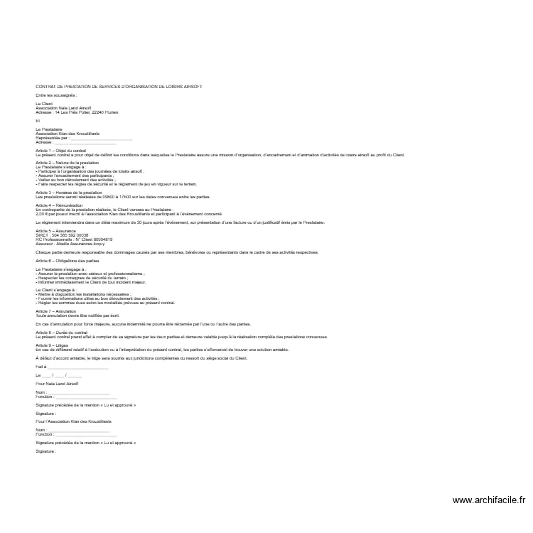 contrat. Plan de 