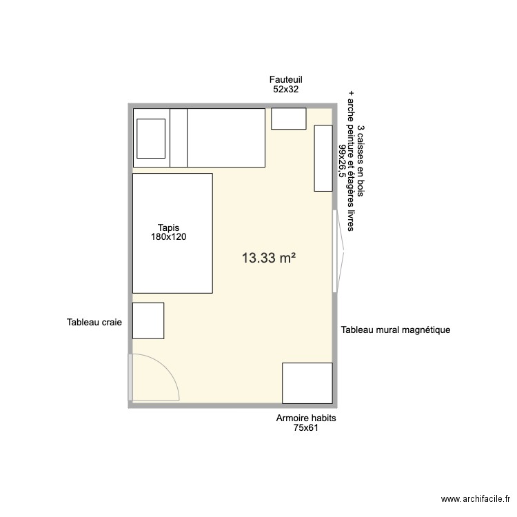 Chambres A&G. Plan de 1 pièce et 13 m2