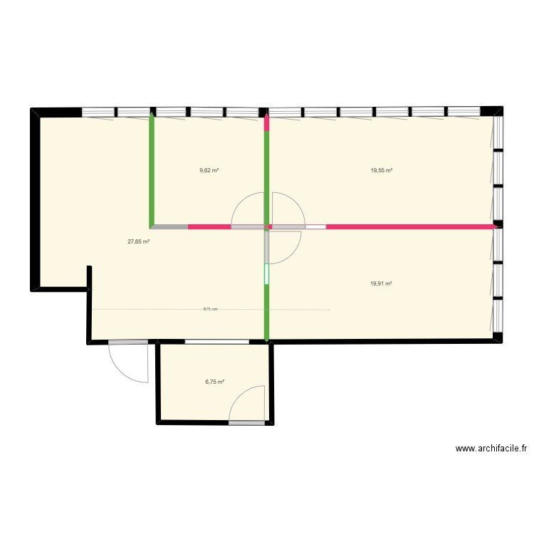 bureau seb apres modif. Plan de 5 pièces et 83 m2