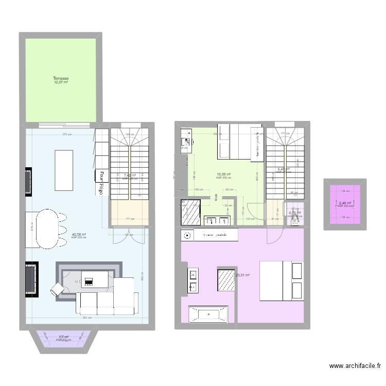 3 chambres. Plan de 9 pièces et 110 m2