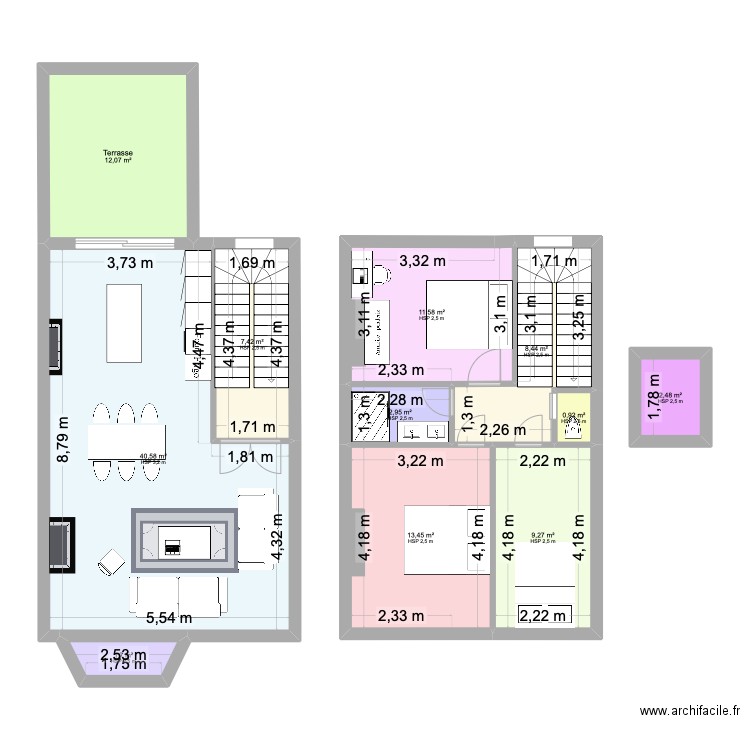 Chambres mur original 4. Plan de 11 pièces et 111 m2