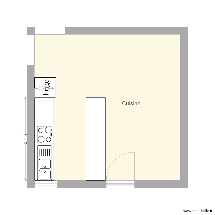 Aménagement cuisine1 23170 Budelière. Plan de 1 pièce et 23 m2