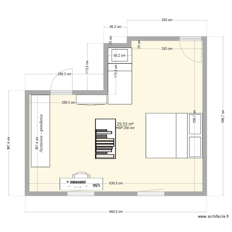 Chambre Léo serinchamps. Plan de 1 pièce et 30 m2