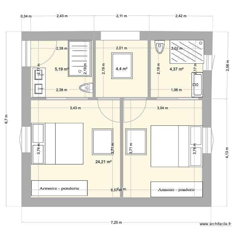 EXTENSION SOLARO. Plan de 4 pièces et 38 m2