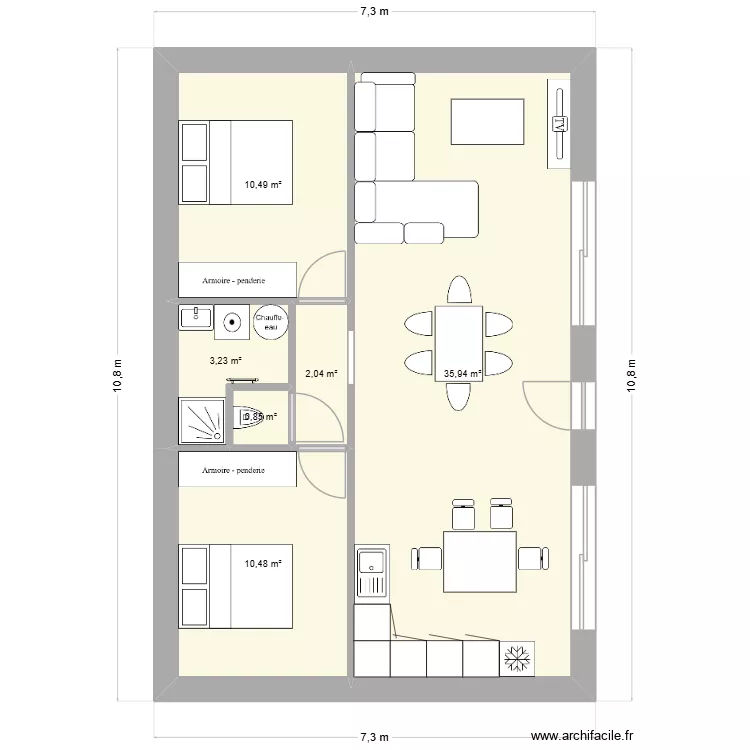 Projet loc. Plan de 6 pièces et 63 m²