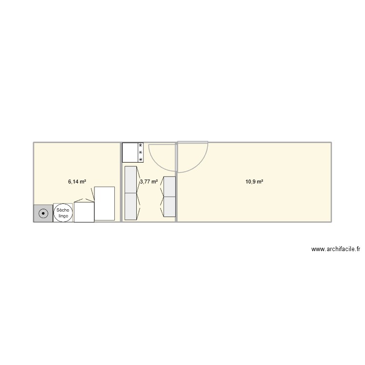 cuisne olivier metra. Plan de 3 pièces et 21 m2