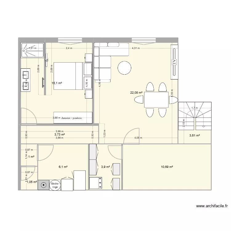 cuisne olivier metra. Plan de 9  et 67 m²