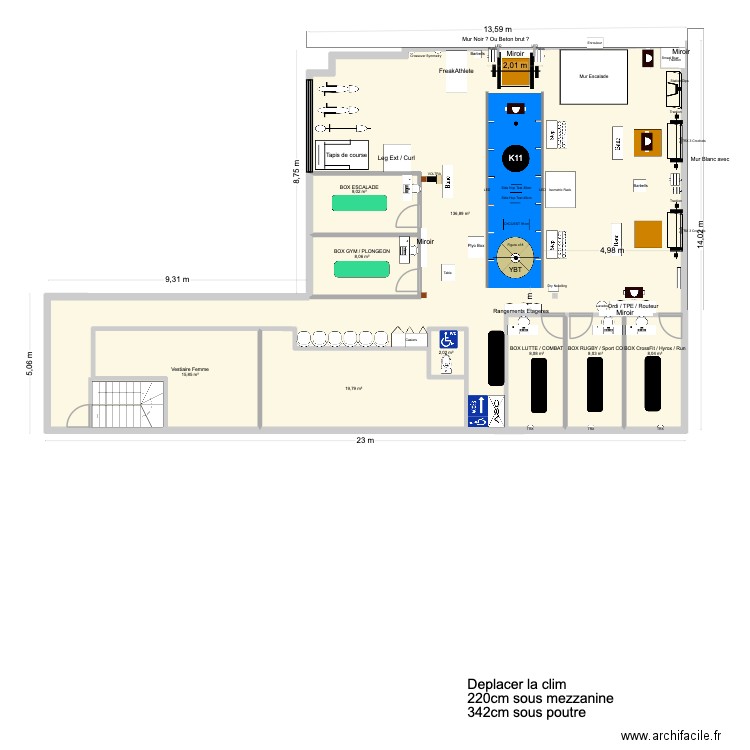 K11 / Vestiaire Ideal / 2eme version Salle d'attente. Plan de 9 pièces et 215 m2