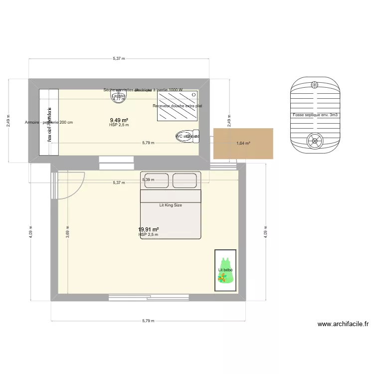 Extension cottage PC. Plan de 2 Pièces et 29 m²