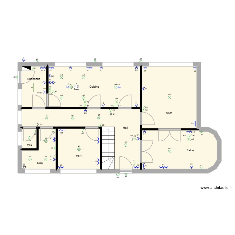 Clesse-Jeusette RDC. Plan de 8 pièces et 72 m2