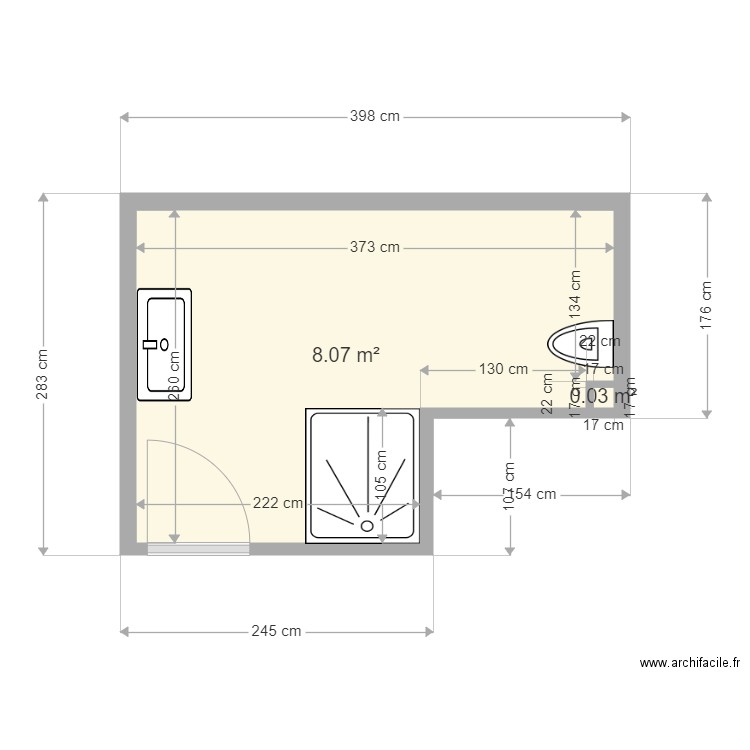 HAAb SDB. Plan de 2 pièces et 8 m2
