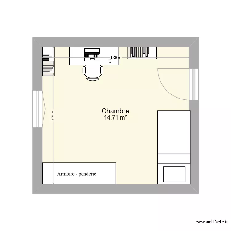 Chambre 2. Plan de 1 pièce et 15 m²