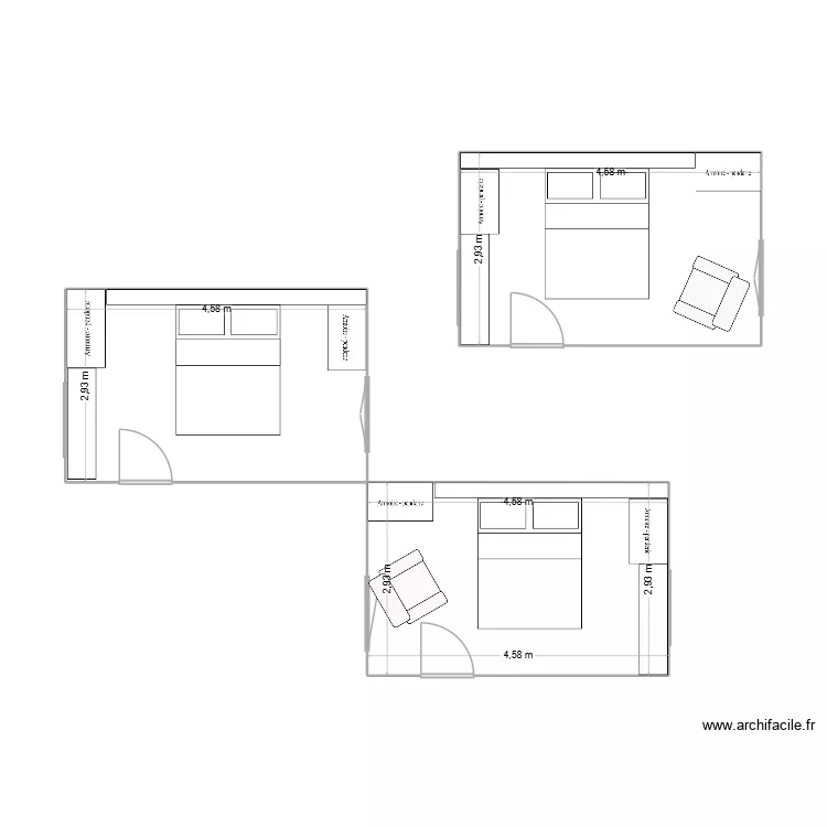 chambre parentale. Plan de 3  et 40 m²