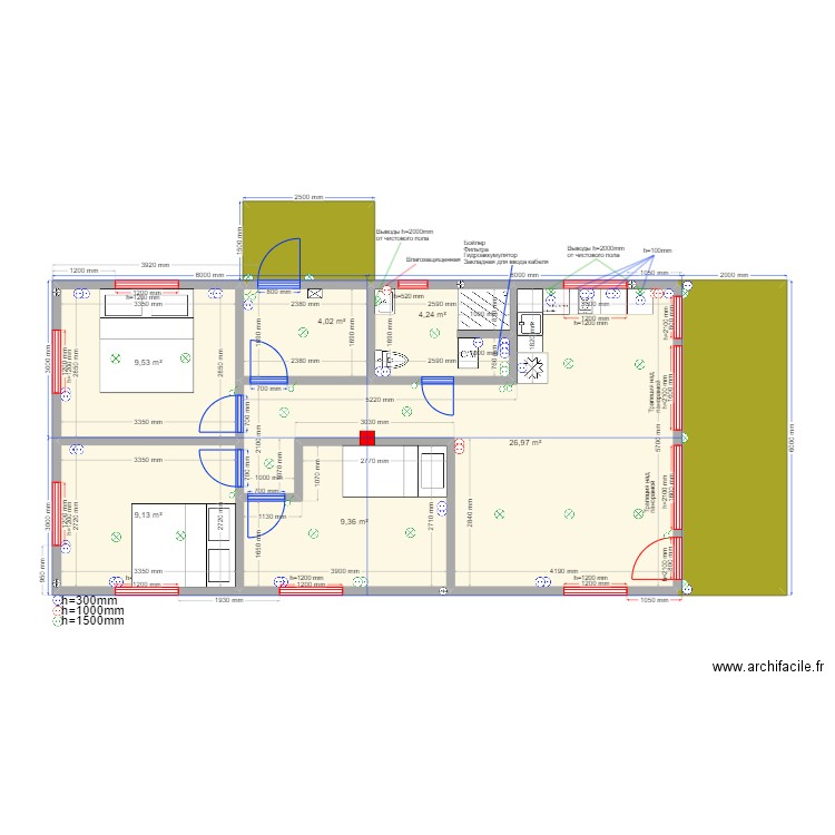 Дарья Шарапово эл. Plan de 8 pièces et 77 m2