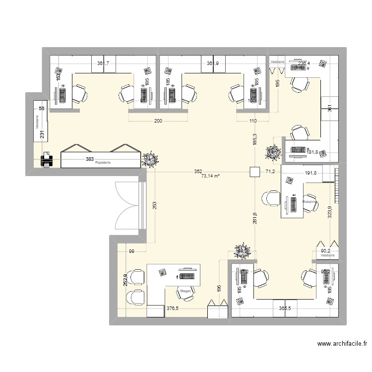 Bureau principal option 6. Plan de 1 pièce et 73 m2
