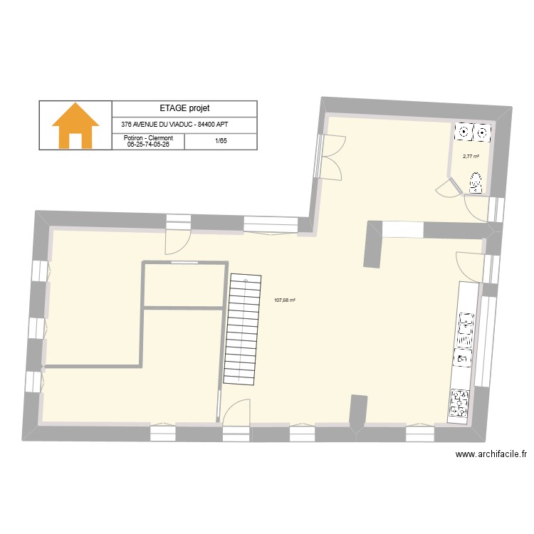 Etage sans mezzanine technique. Plan de 2 pièces et 114 m2