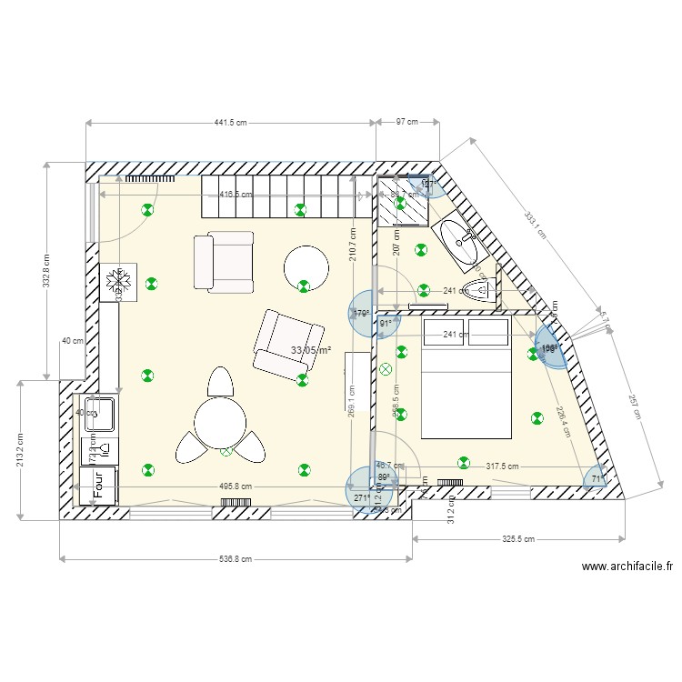 le mazer. Plan de 1 pièce et 33 m2