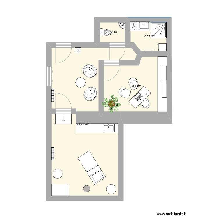 La Clinique. Plan de 4 pièces et 34 m2