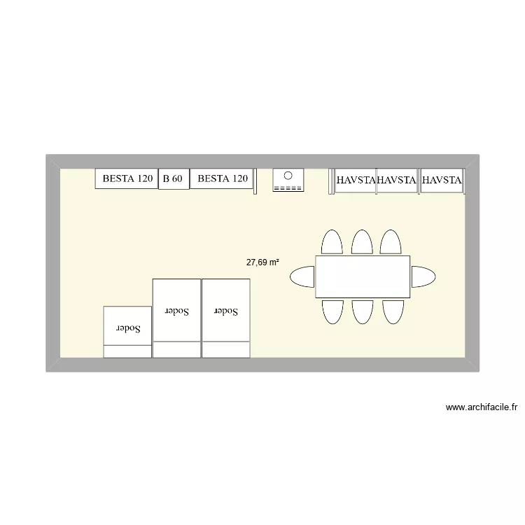 SEJOUR. Plan de 1  et 28 m²