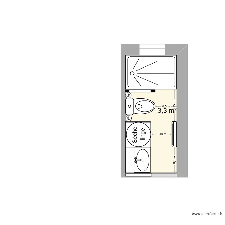 Sdb. Plan de 1 pièce et 3 m2