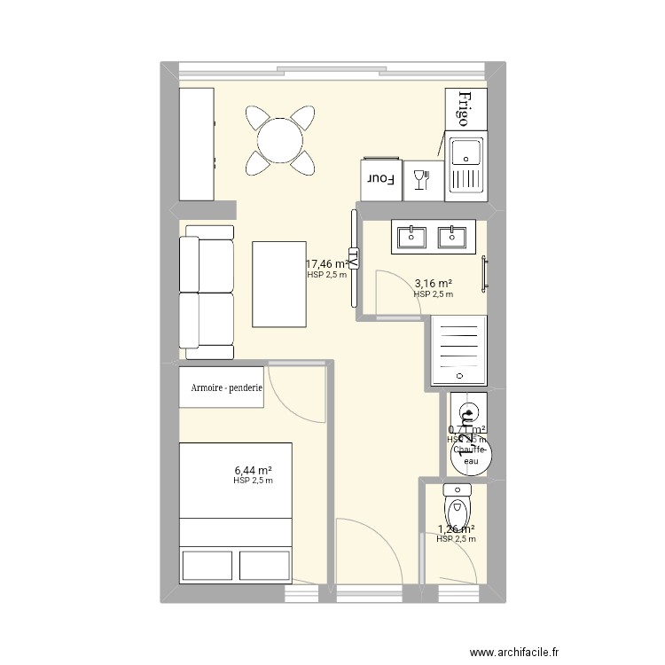 app cap 9. Plan de 5 pièces et 29 m2