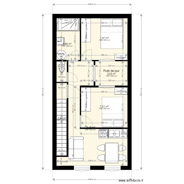 PLAN appartement 1 . Plan de 6 pièces et 38 m2