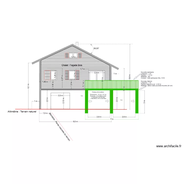 Fa&ccedil;ade ouest chalet apr&egrave;s travaux ok. Plan de 