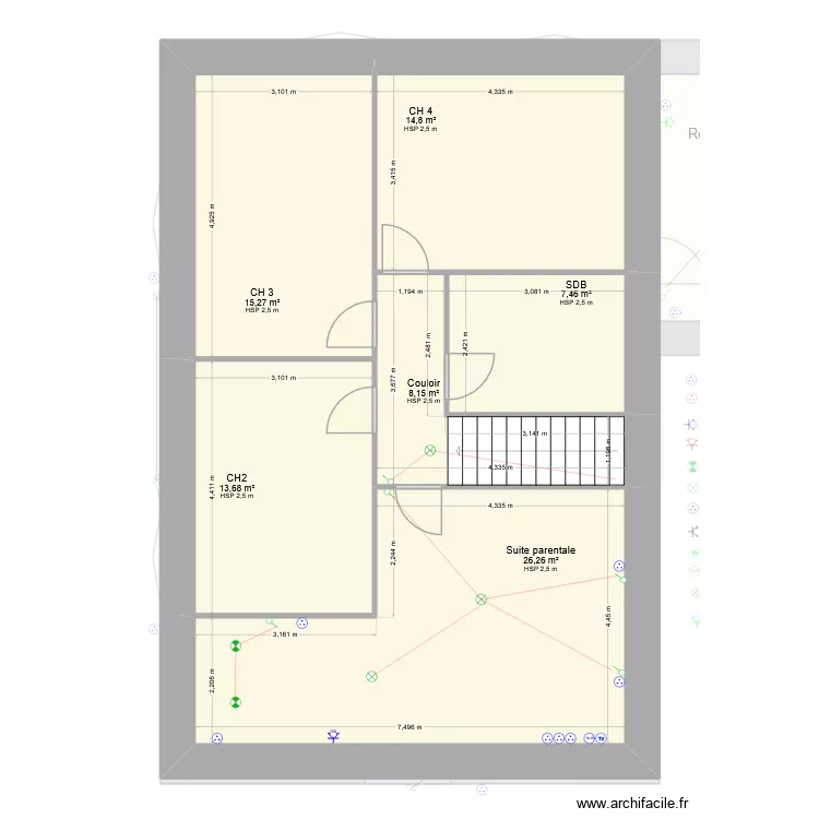 Implantation Elec Girardon sans SDB et CH étage. Plan de 11 Pièces et 196 m² Implantation Elec Girardon sans SDB et CH étage. Plan de 11 Pièces et 196 m²