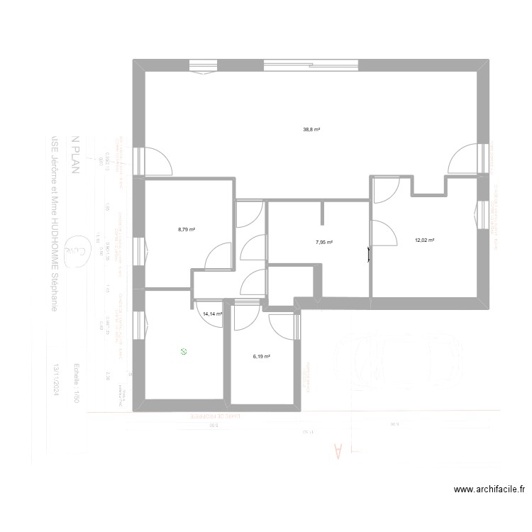 baraise vierge sans mobilier. Plan de 6 pièces et 88 m2