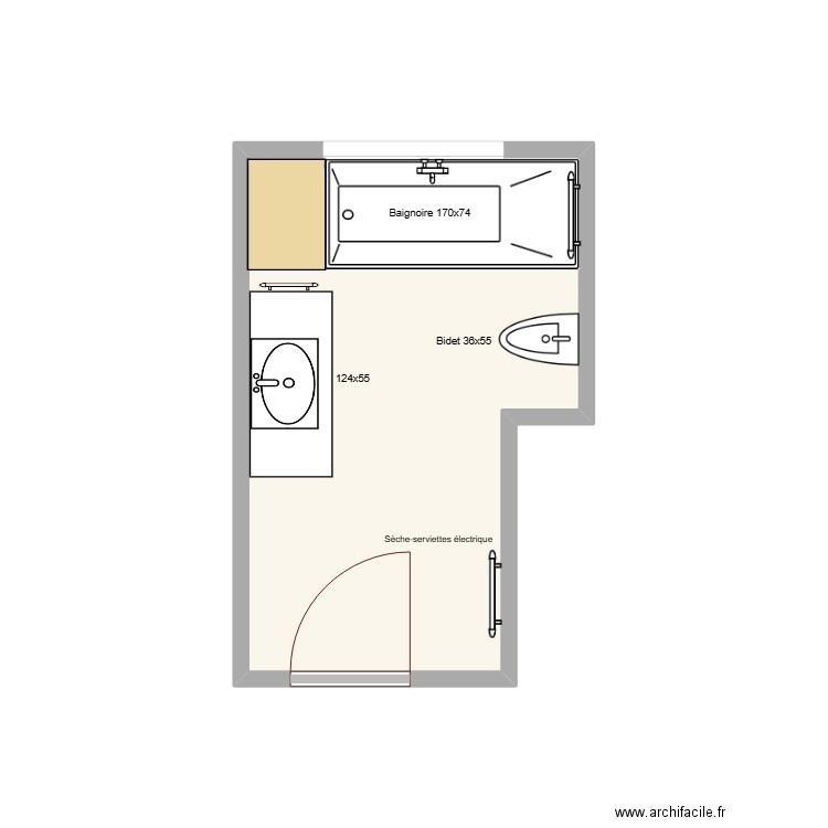 Murs Fenêtre Porte. Plan de 1 pièce et 7 m2